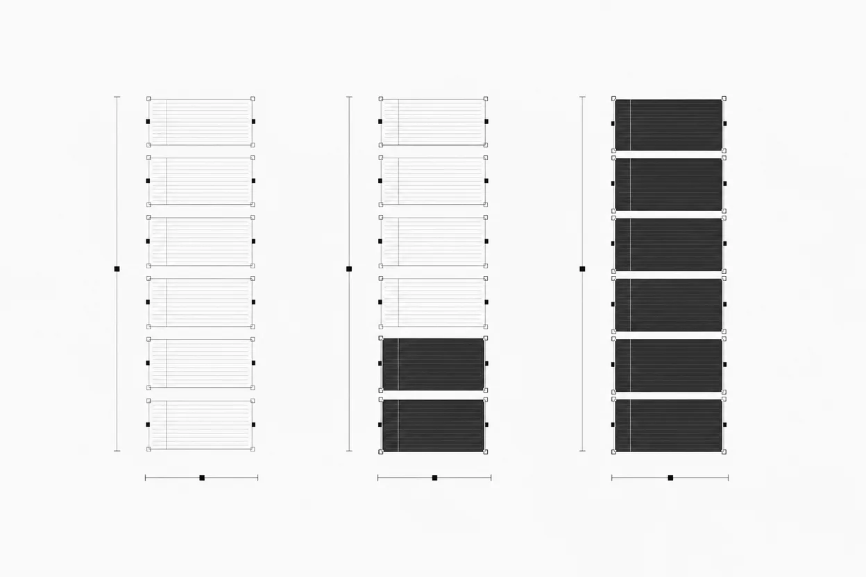 Six-person Business workspace compared as all Standard, mixed Standard and Premium, and all Premium