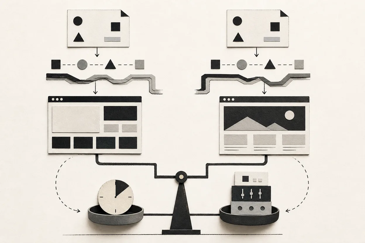 Two real website briefs separating repeated time savings from the client's total ownership cost
