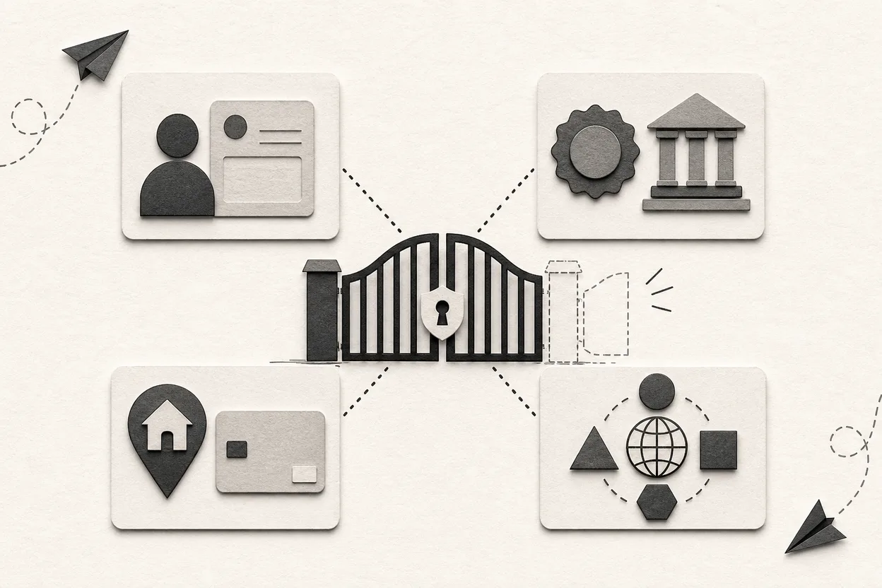 Four precharge checks for invoice identity, tax details, payment address, and currency