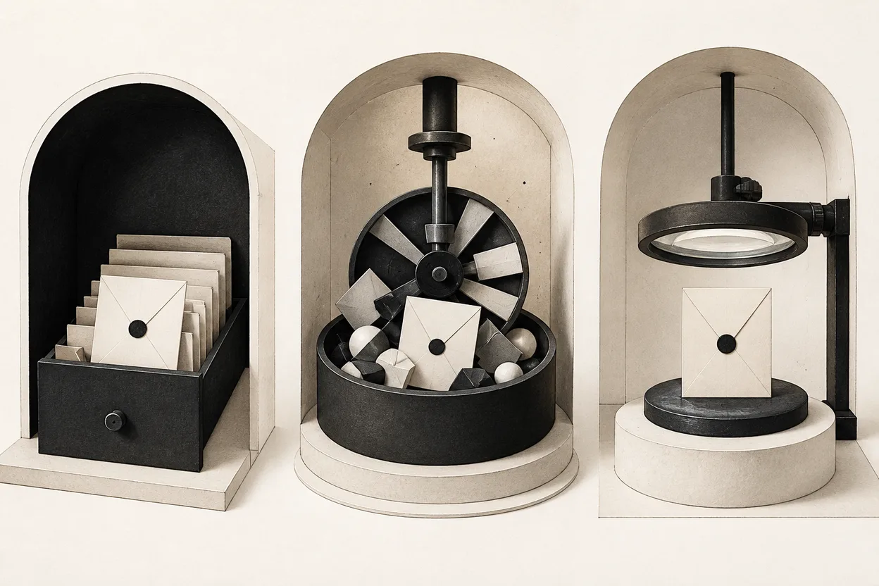 Separate archive, processing, and human-review chambers for client data