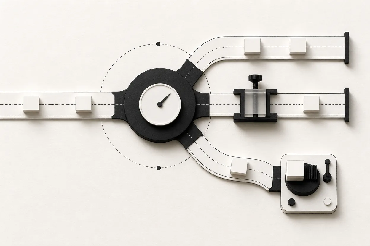 A measured workflow branching into keep, capped continuation, or a switch to another route